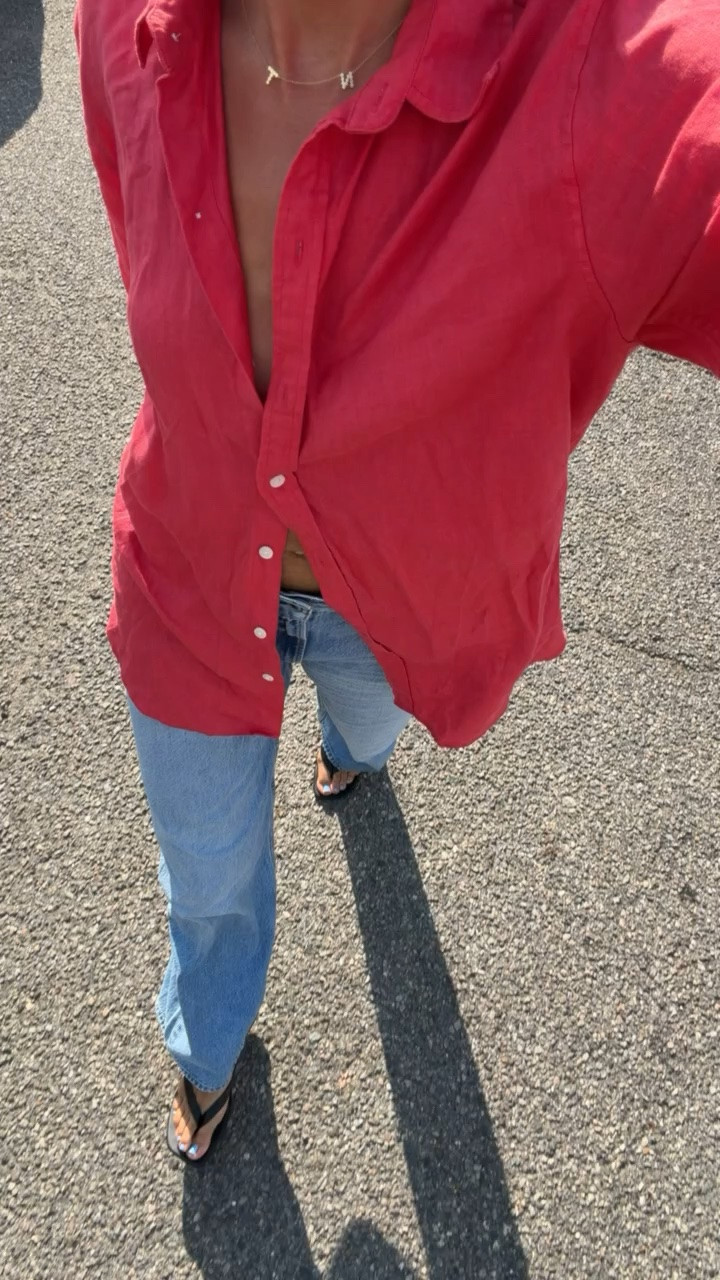 Last summer casual outfit 🤍 This shirt is super lightweight and breathable and these pants are super comfy, relaxed and effortlessly cool! Wearing size S linen button-up shirt and size 27 long low rise ultra loose jeans (medium wash) Lip combo: Rhode lip liner in stretch and fenty lip gloss in FU$$Y

#LTKSeasonal #LTKmomlife #LTKootd