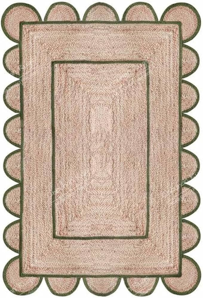 Natural Jute Scalloped Rug Scalloped Braided Boho Rugs Handwoven Bohemian Rug for Farmhouse & Hom... | Amazon (US)