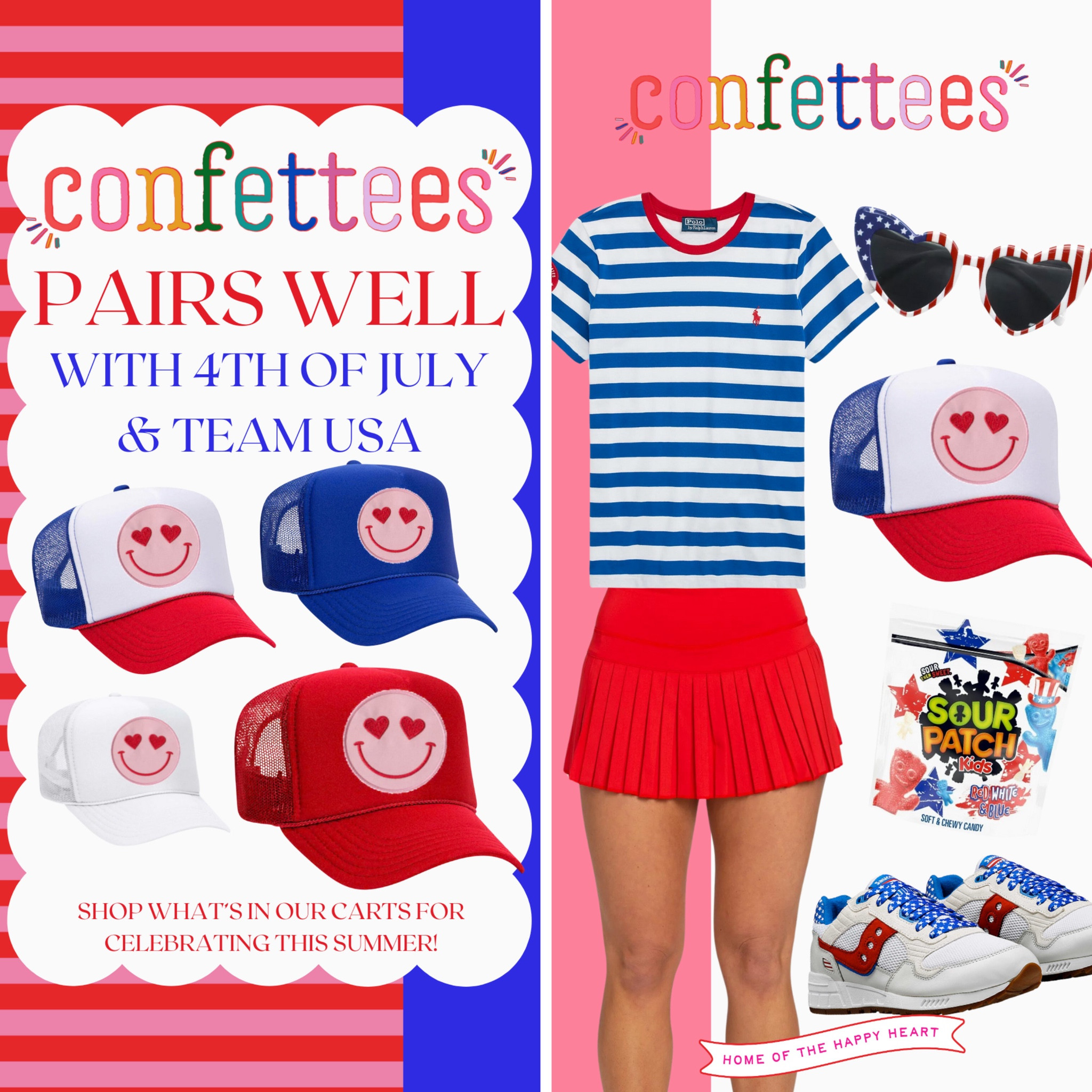 Confettees pairs well with SUMMER FUN! 4th of July & TEAM USA! 🇺🇸❤️🤍💙🎉 Shop some of our favorites to pair with your Happy Heart Hats! #confettees #fourthofjuly #redwhiteandblue #teamusa 

#LTKSummerSales #LTKParties #LTKSeasonal