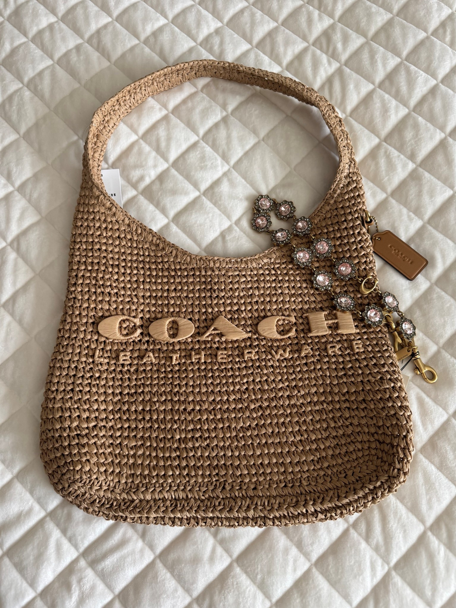 Coach raffia bag and chain strap 