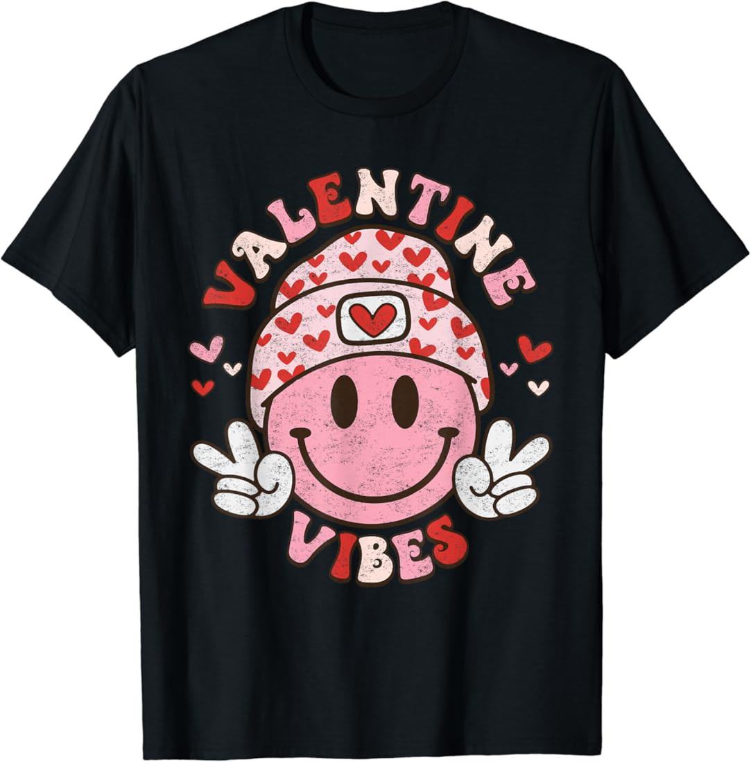 Valentine Vibes Smile on Face Trendy Valentines Day Groovy T-Shirt | Amazon (US)