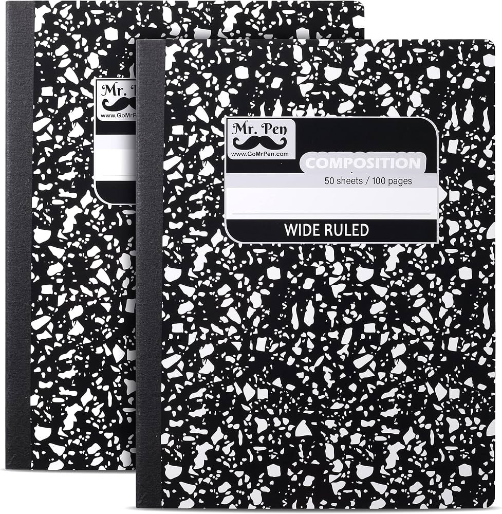Mr. Pen- Composition Notebook, 2 Pack, Wide Ruled, 50 Sheets, 9.75" x 7.5", Black Marble, Composi... | Amazon (US)