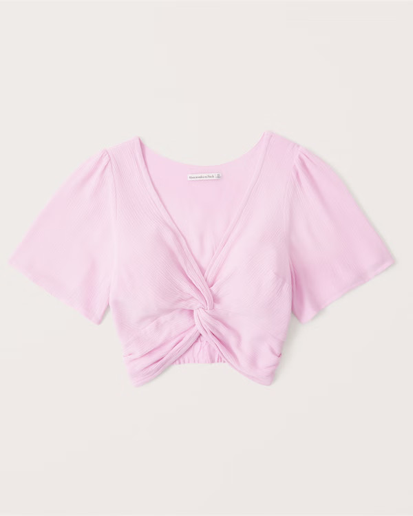 Knot-Front Flutter Sleeve Top | Abercrombie & Fitch (US)