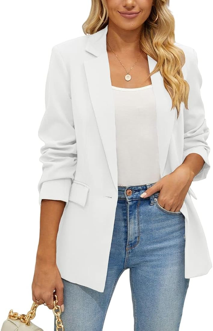 Cicy Bell Women's Casual Blazers Open Front Long Sleeve Button Work Office Blazer Jacket | Amazon (US)