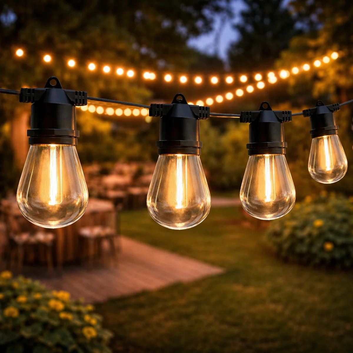 Plug-in LED Globe String Lights 48FT 15 Edison Bulbs Outdoor Waterproof Light(End to End Connecta... | Wayfair North America