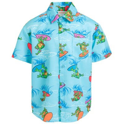 Teenage Mutant Ninja Turtles Leonardo Michelangelo Raphael Big Boys Hawaiian Button Down Shirt Blue 18-20 | Target