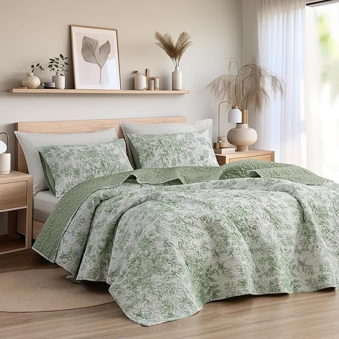 SHALALA Floral Quilt Queen Size,Reversible Quilt Bedding Set for Queen Bed,Lightweight Sage Green... | Amazon (US)