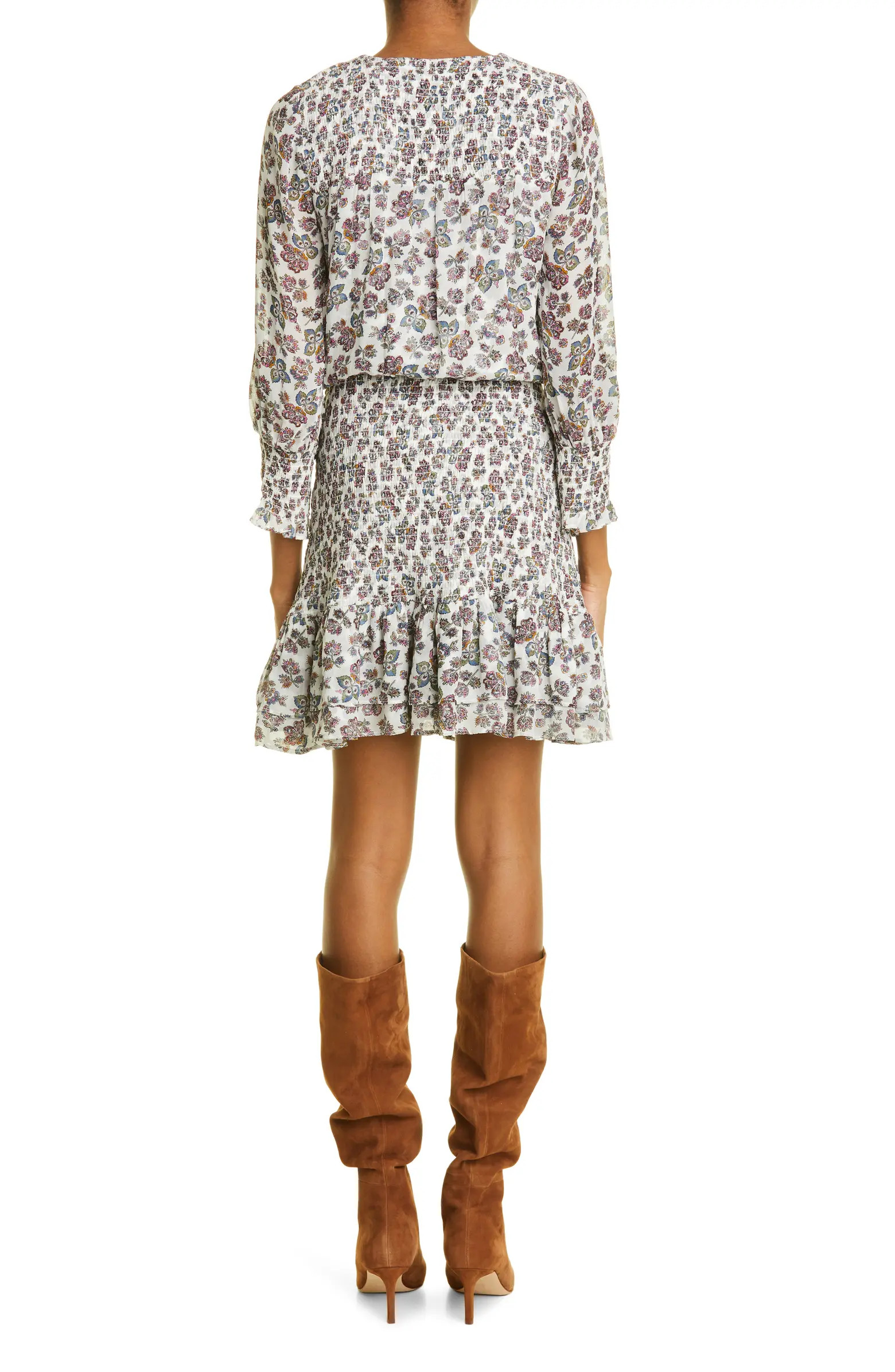 Saera Floral Print Smocked Chiffon Minidress | Nordstrom