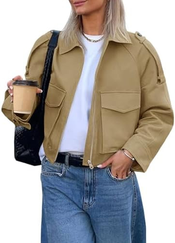 Tankaneo Womens Cropped Casual Jackets Zip Up Lightweight Utility Anorak Coat Military Safari Sho... | Amazon (US)