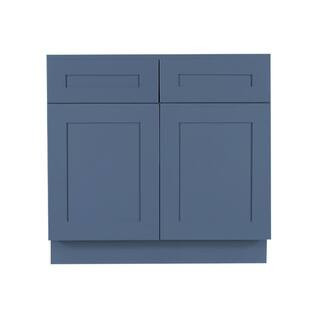 Lancaster Blue Plywood Shaker Stock Assembled Base Kitchen Cabinet 36 in. W x 34.5 in. D H x 24 i... | The Home Depot