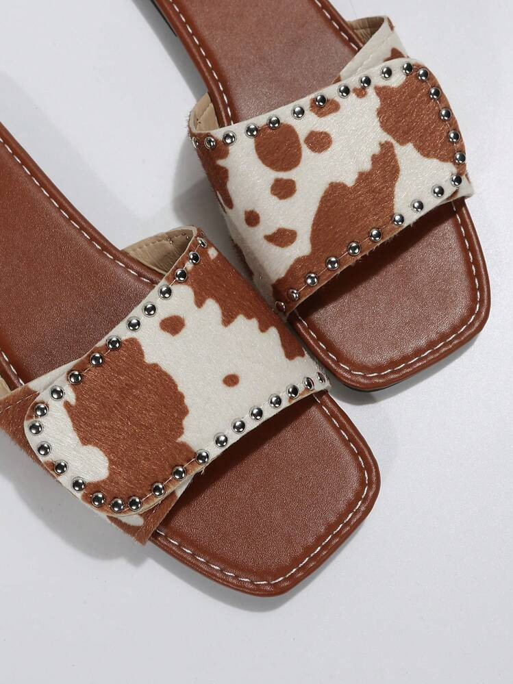Cow pattern studded sandals  | SHEIN