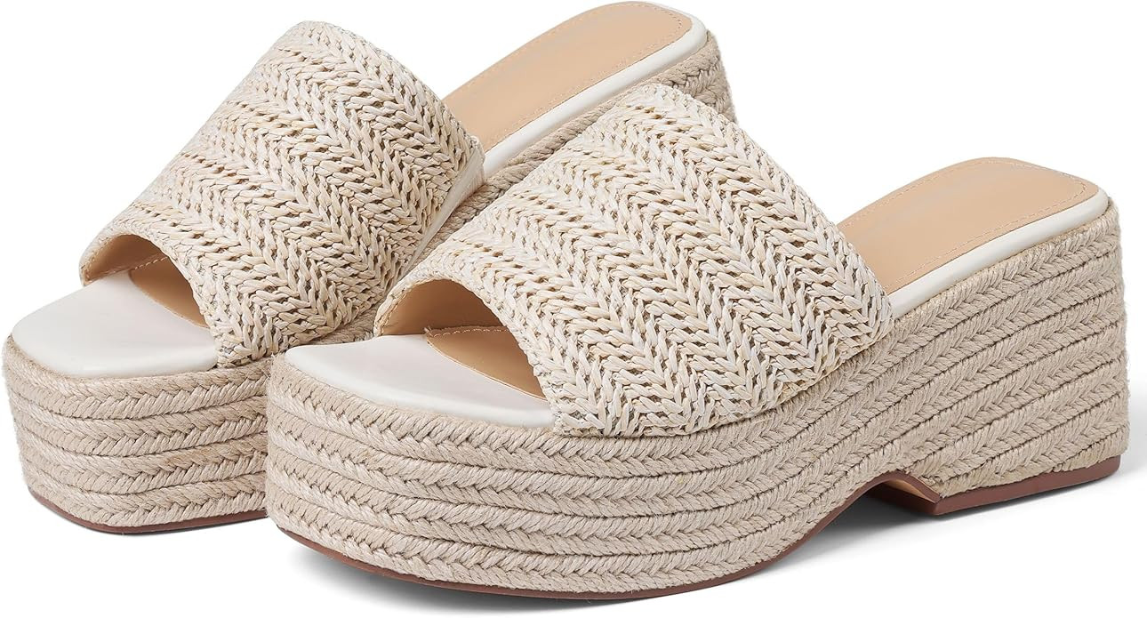 Platform Slip on Espadrille Sandals for Women Wedges Slides Bohemia Sandals Flatform Open Toe Bea... | Amazon (US)