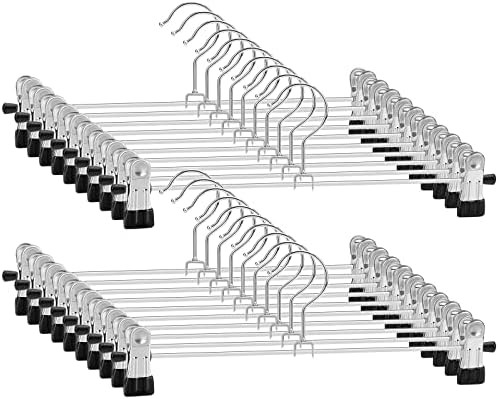 Pants Hangers 25 Pack Skirt Hangers with Clips: Heavy Duty Metal Thin Trousers Hangers Space Savi... | Amazon (US)