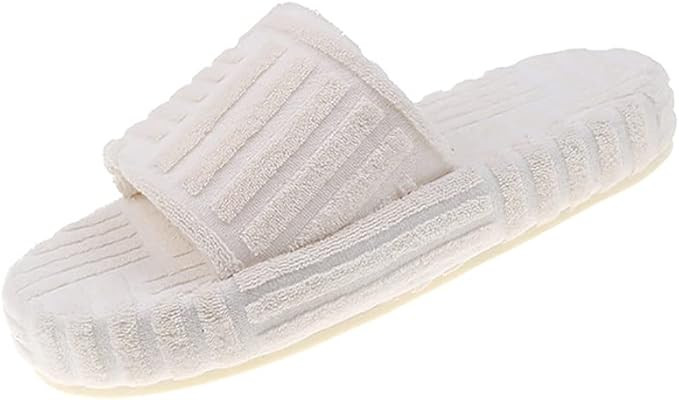Fuzzy Slippers for Women, Terry Towelling Slider Slippers, Terry Cloth Open Toe Slippers, Open To... | Amazon (US)