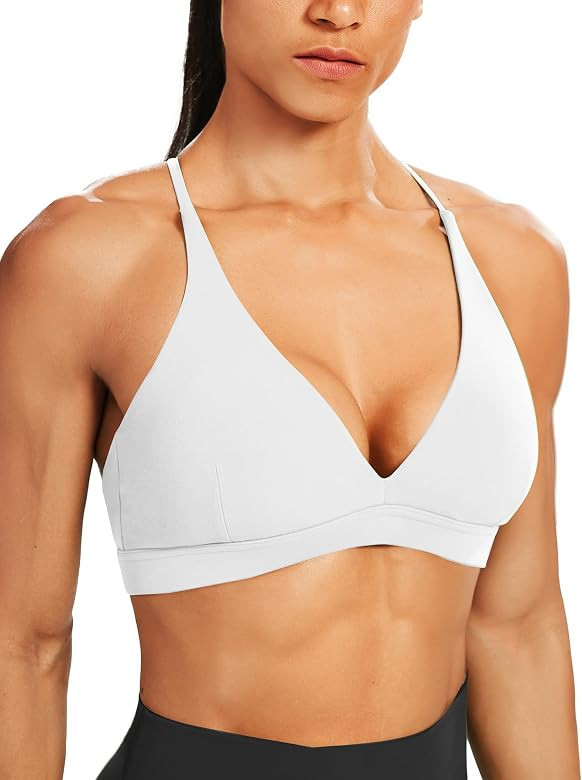 Unthewe Women's Deep V-Neck Workout Sport Bras Low Impact Criss-Cross Back Yoga Bra Padded Crop T... | Amazon (US)