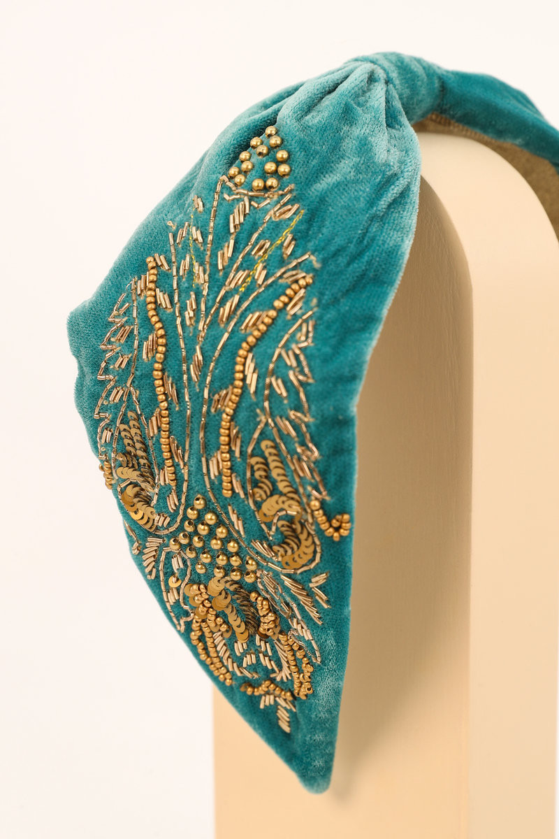 Embellished Wide Velvet Headband - Teal at Powder Design | Powder Design