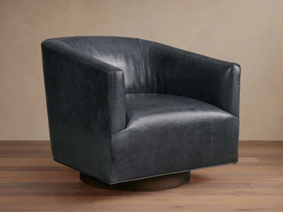 Ellison Leather 31""W Swivel Chair with Wood Base in Mont Blanc Mink | Arhaus
