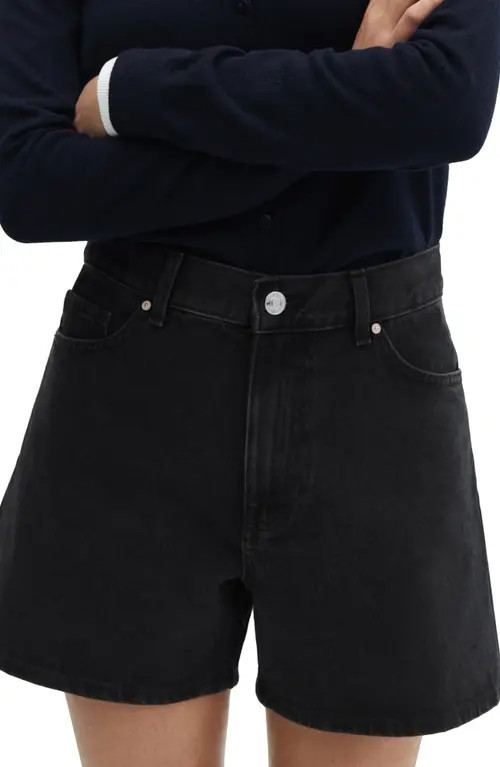 MANGO High Waist Jean Shorts in Black Denim at Nordstrom, Size 12 | Nordstrom