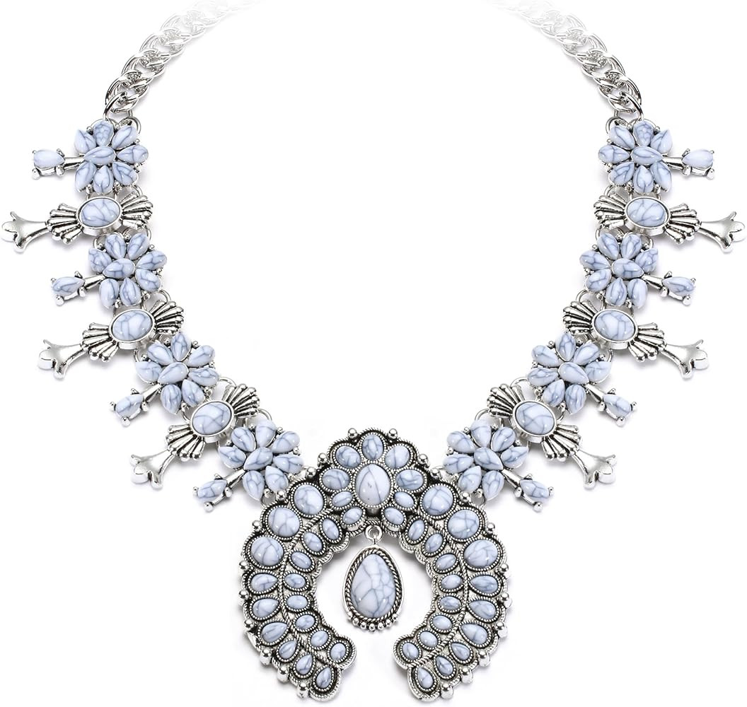 Flyonce Bohemian Turquoise Collar Necklace Statement Necklace for Women | Amazon (US)
