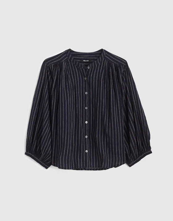 Shirred Crewneck Button-Up Top | Madewell
