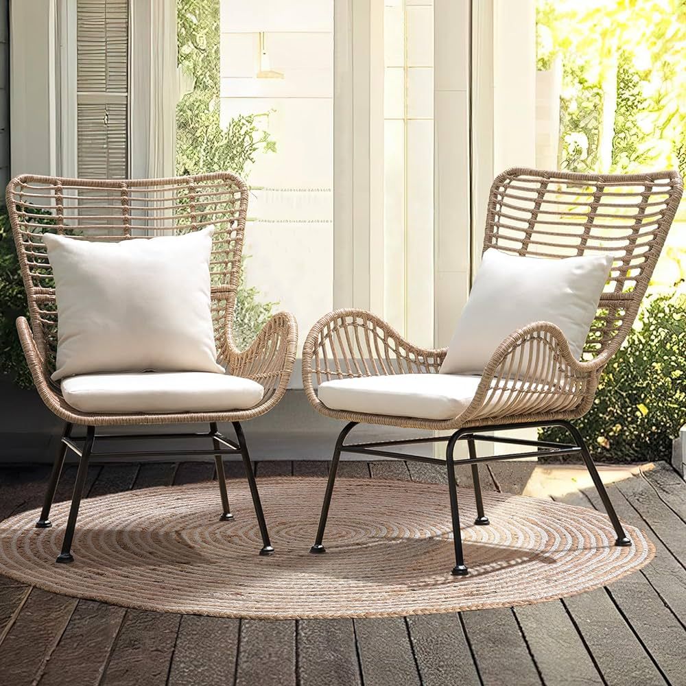 IDZO Patio Wicker Set of 2 Outdoor Dining Chairs, 500lbs, Beige | Amazon (US)