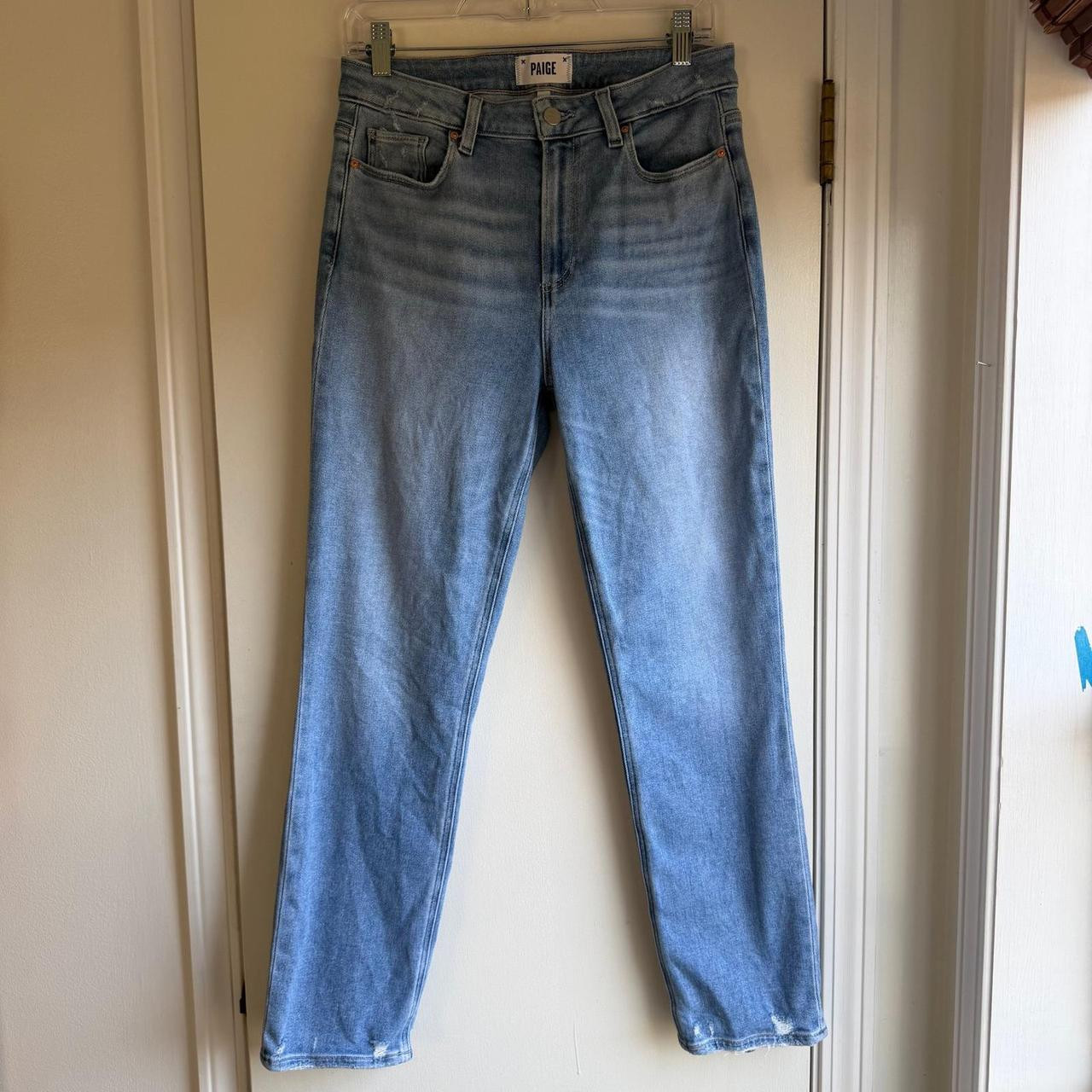 PAIGE Women's High waisted Distressed Jeans - Blue - 29 | Depop US
