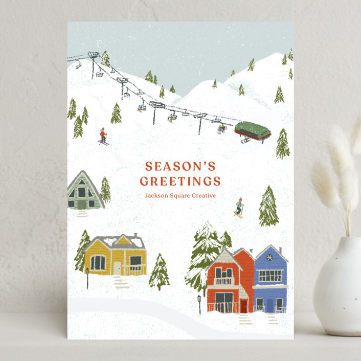 "Mountain Town" - Customizable Business Holiday Cards in Red by Kat Roberts. | Minted