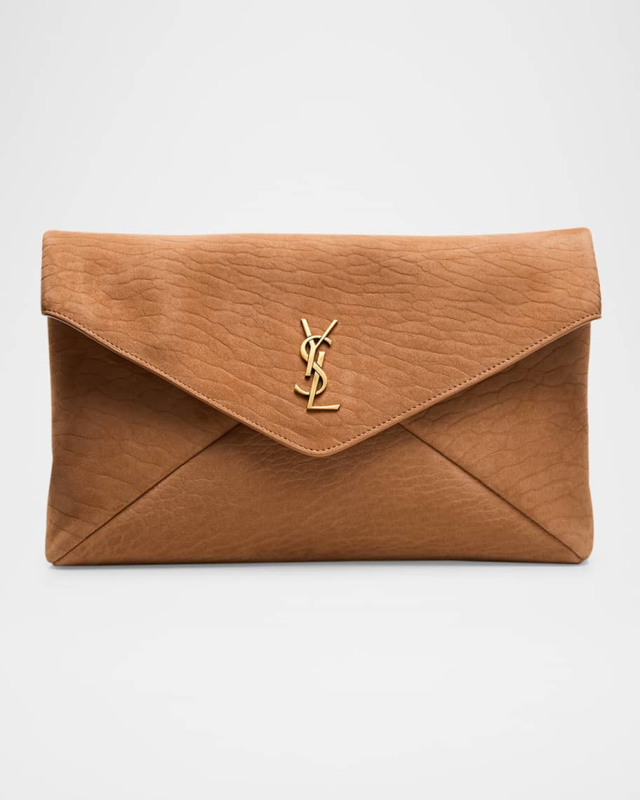 Saint Laurent Large YSL Envelope Pouch Clutch Bag in Pebbled Leather | Neiman Marcus
