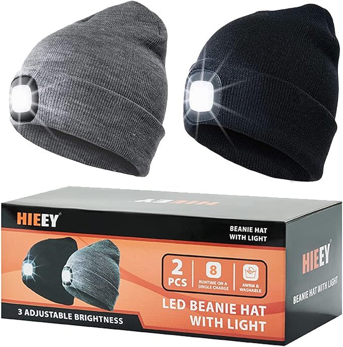 HIEEY 2 Pieces Unisex LED Beanie Hat with Light,USB Rechargeable Headlamp Cap, Winter Knitted Nig... | Amazon (US)