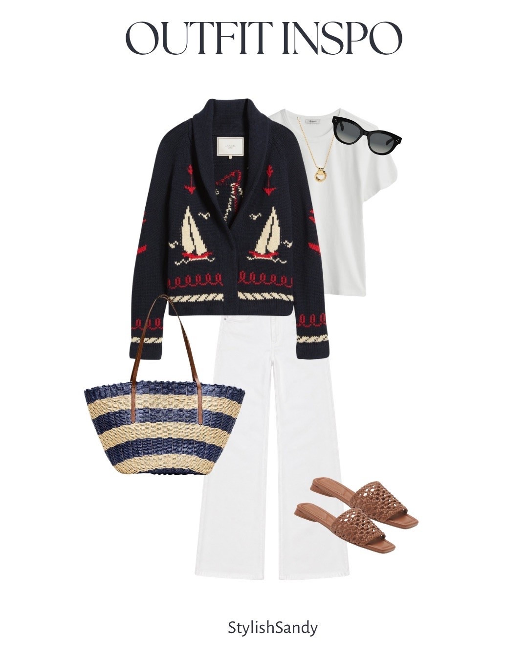 Summer vacation Inspo wearing a slide. 

Love the sailboat cardigan.  If you love it order now, it’s selling fast. 

Jeans are the viral lemon twist by Mother. If between sizes, because they are white, I get the bigger size. 

it’s true to size I wear an extra small T-shirt it’s true to size I wear an extra small

@jcrew @Madewell

#LTKSeasonal #LTKOver40 #LTKootd