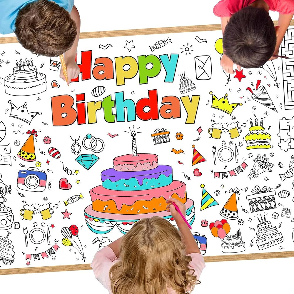 BEISHIDA 30 x 70 Inch Birthday Coloring Tablecloth Birthday Table Cover Coloring Poster Birthday ... | Amazon (US)