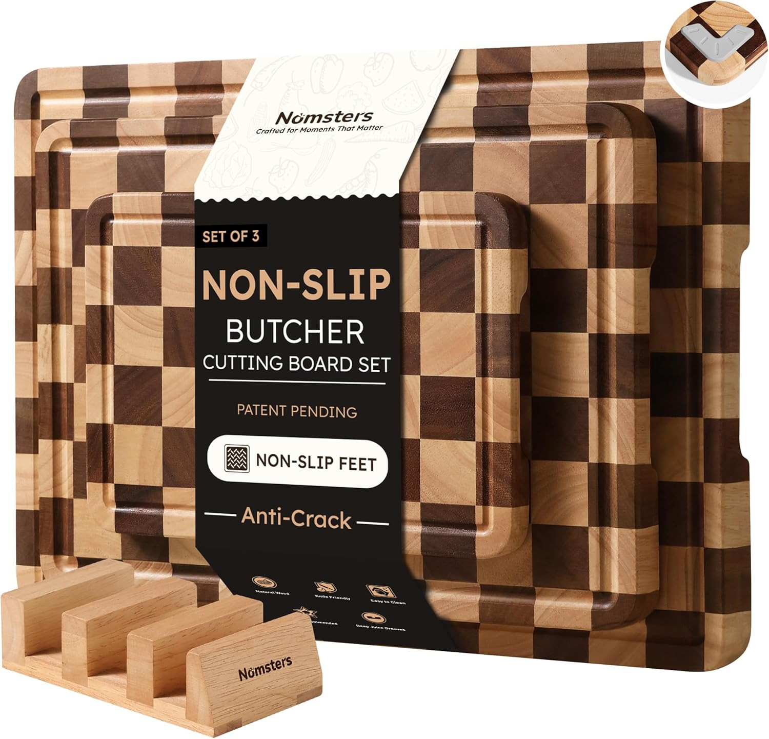 3 Packs Cutting Boards for Kitchen Checkered Cutting Board Acacia Wood Charcuterie Board Serving ... | Amazon (US)