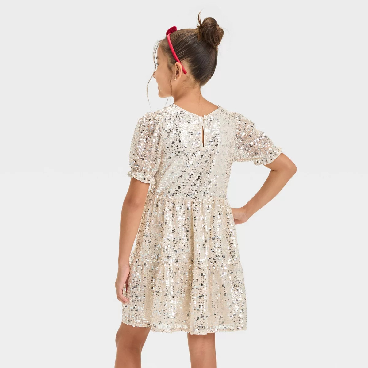 Girls' Short Sleeve Sequin Dress - Cat & Jack™ Cream XS | Target