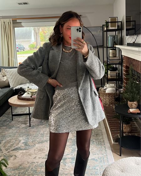 Easy holiday look! In small sweater, XS jacket and small skort…but I could have def done XS skirt! Linked extra skorts since it’s almost sold out + non sequin version I also have!

#LTKparties #LTKfindsunder50 #LTKHoliday