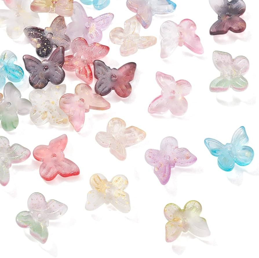 LiQunSweet 200 Pcs 10-Colors Butterfly Glass Crystal Beads with Glitter Powder Transparent & Fros... | Amazon (US)