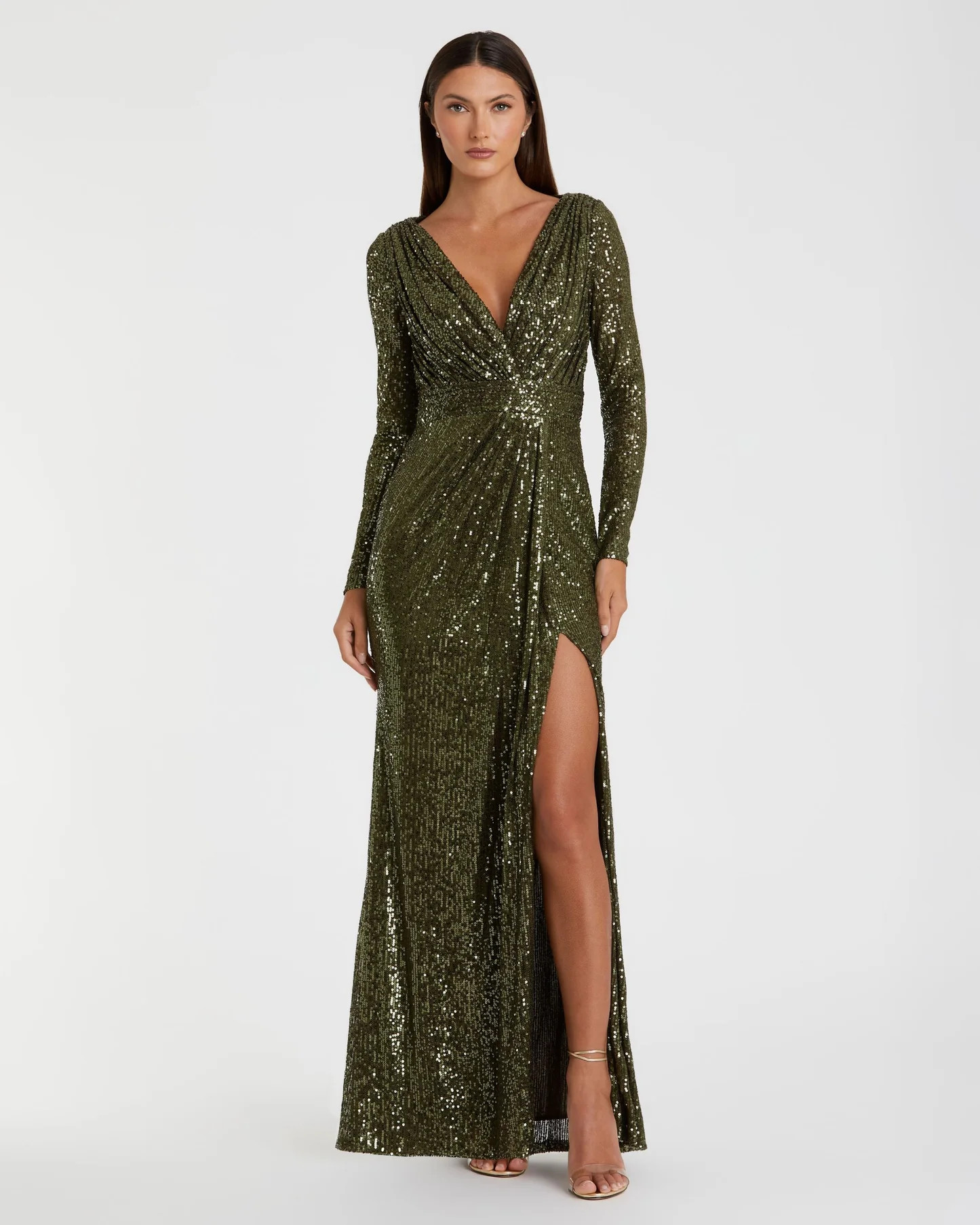 Green Sequined Long Sleeve Gown - Mac Duggal | Mac Duggal