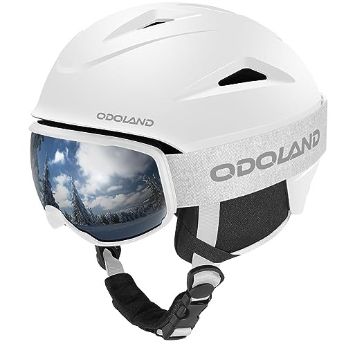 Odoland Snowboard Helmet, Ski Helmet with Ski Goggles for Adults, Durable PC Shell & EPS Foam, Safety Snow Helmets Goggles for Men Women Youth, White, S | Amazon (US)