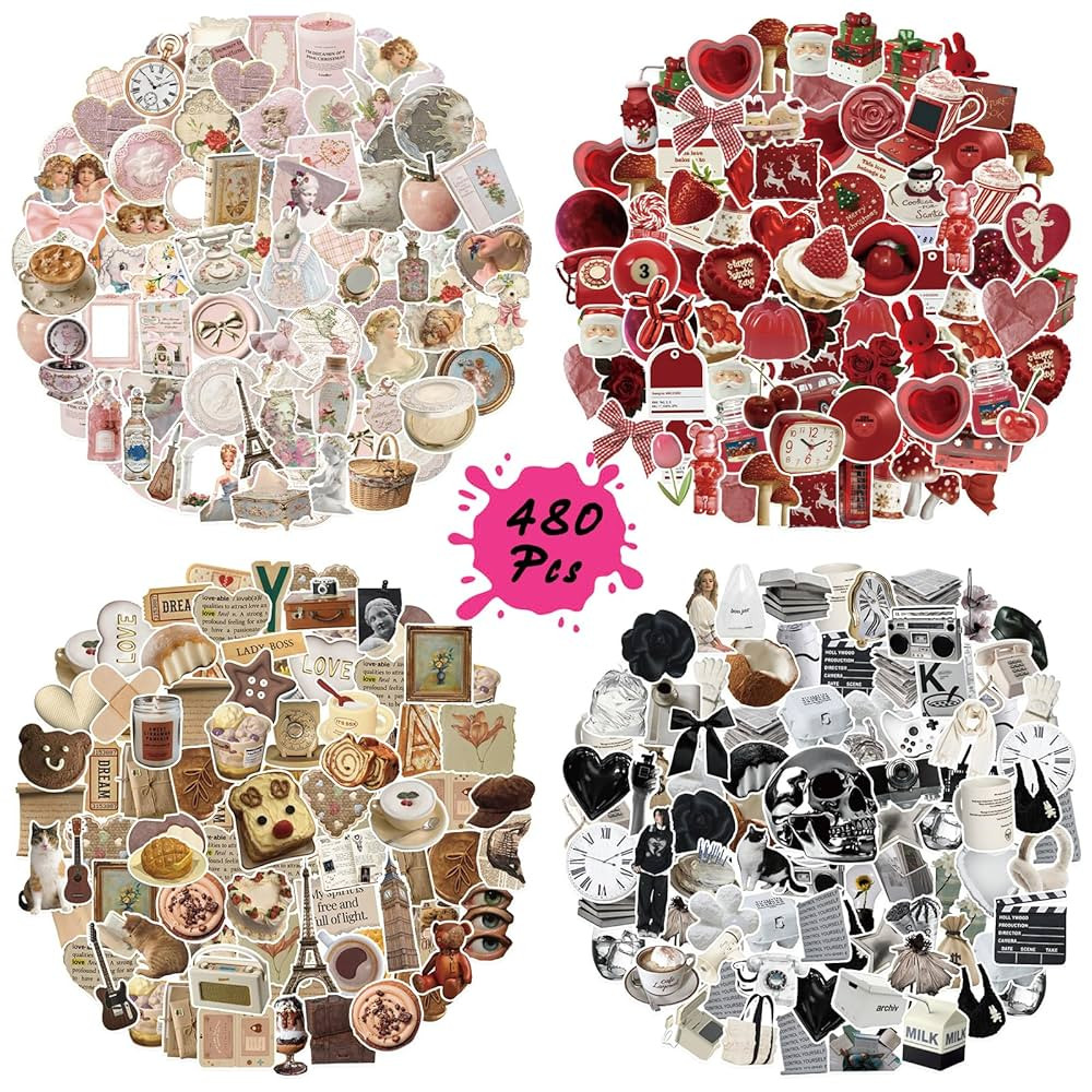 480 Pcs Vintage Aesthetic Stickers for Scrapbooks Laptop Water Bottles Skateboard Notebooks Phone... | Amazon (US)