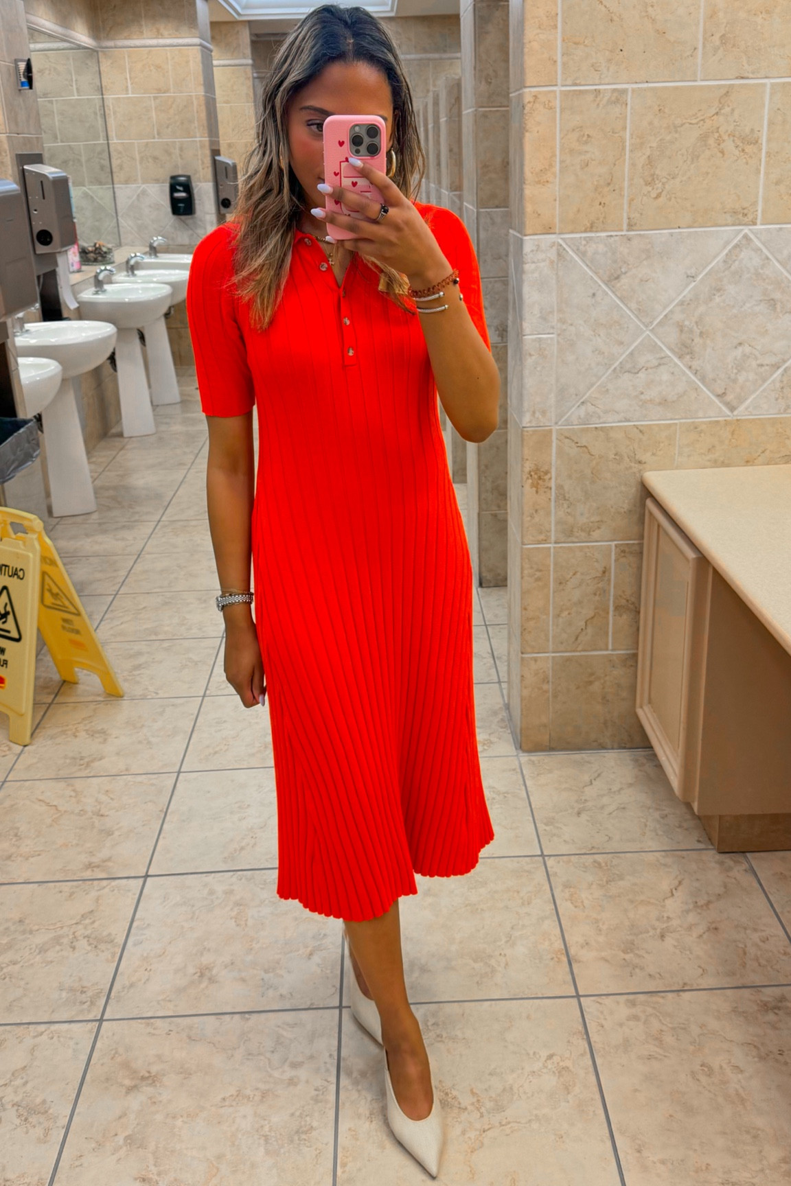 [ JEANS] Midi Rip Polo Dress ★大人気★ Denim Long-Sleeve Midi Dress