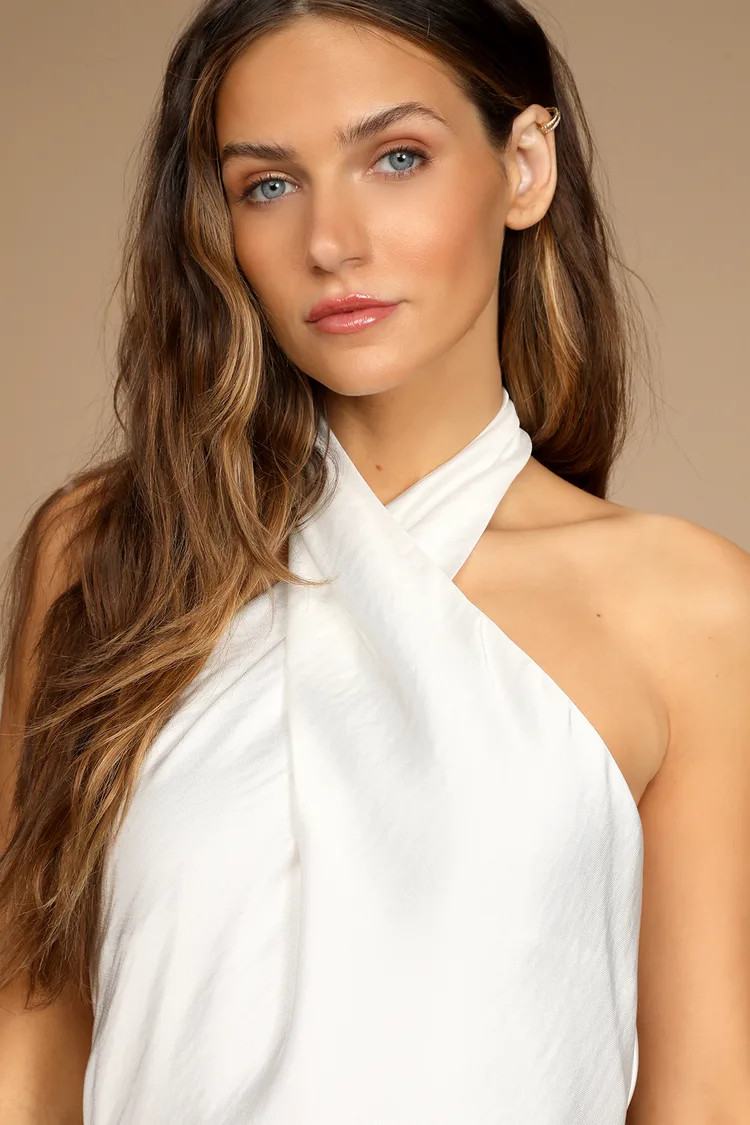 Beyond Classy White Satin Halter Midi Dress | Lulus