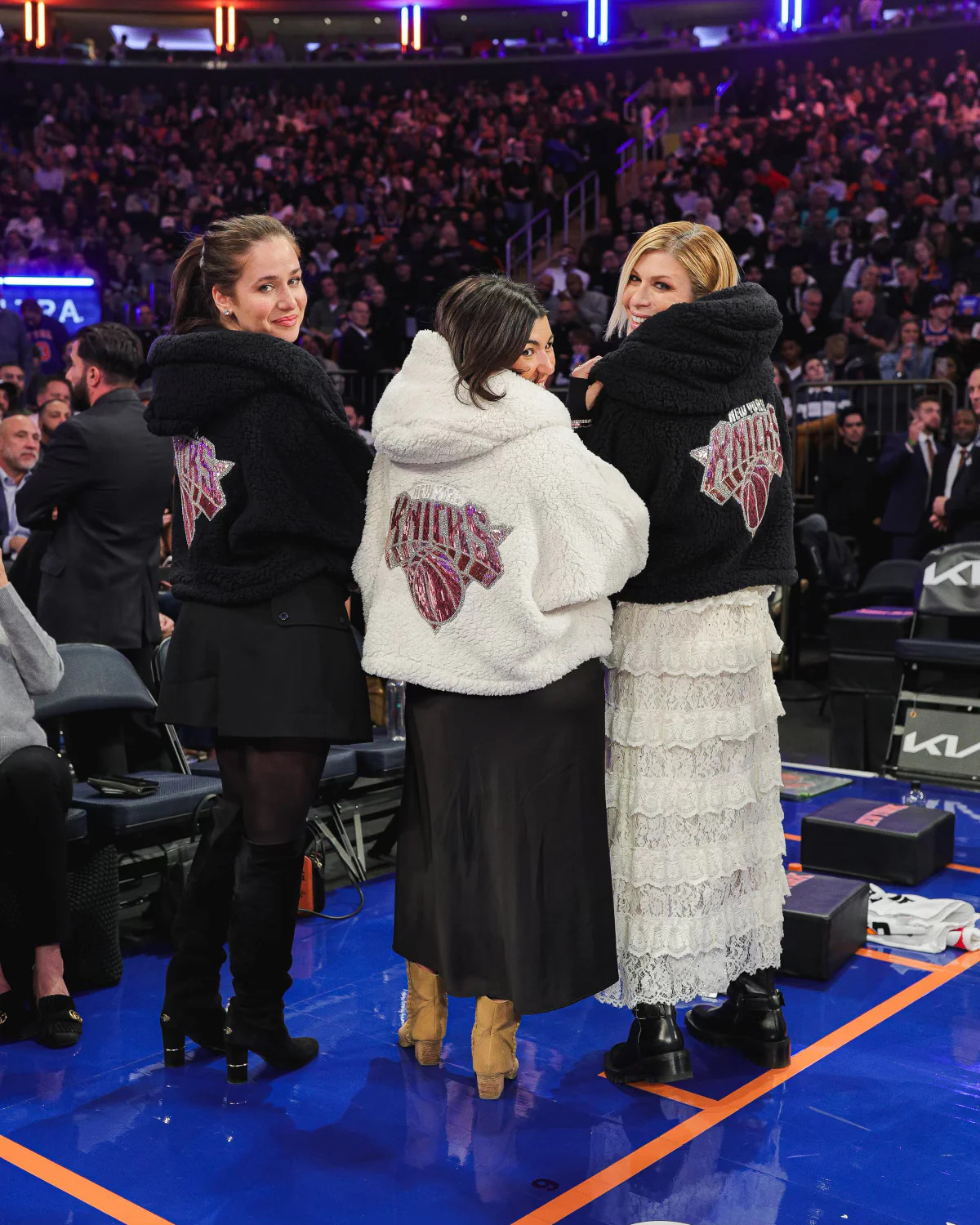 New York Knicks Hand Cut Crystal Limited Edition Cropped Sherpa Lounger Jacket | Jill Martin