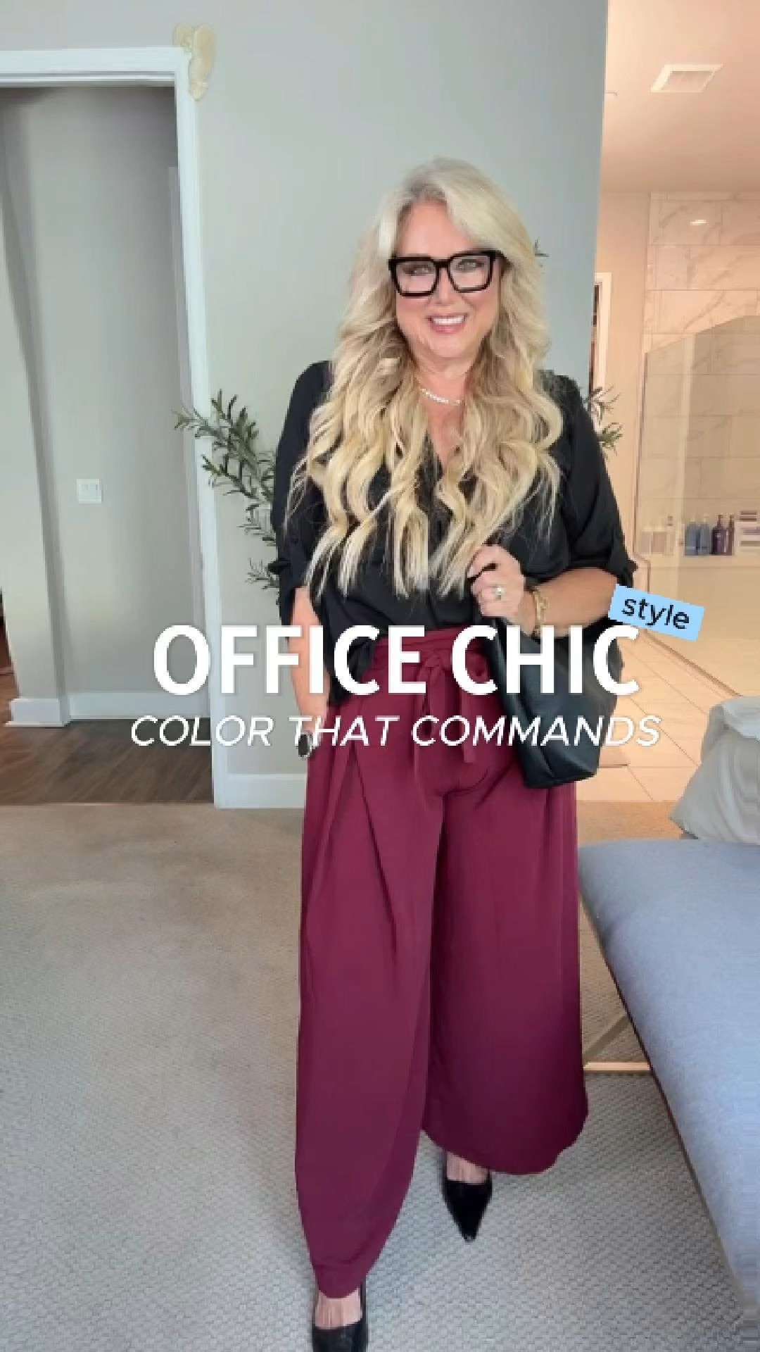 ✨ Loving these deep red wine–colored flowy dress pants (M) for a classic yet comfortable office look! 🍷✨ They drape beautifully, feel effortless, and are chic enough to go from desk to dinner. I paired them with a sleek black Harper (0) button-down and my favorite kitten heels for that timeless office vibe. Classic, polished, and oh-so-comfortable.

#LTKStyle #OfficeChic #WorkwearGoals #WineRedStyle #ClassicAndComfortable #KittenHeels #HarperButtonDown #ChicAndTimeless 

 #LTKOver40 #LTKMidsize #LTKFindsUnder50