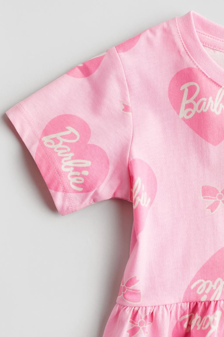 Printed Jersey Dress - Round Neck - Short sleeve - Light pink/Barbie - Kids | H&M US | H&M (US + CA)