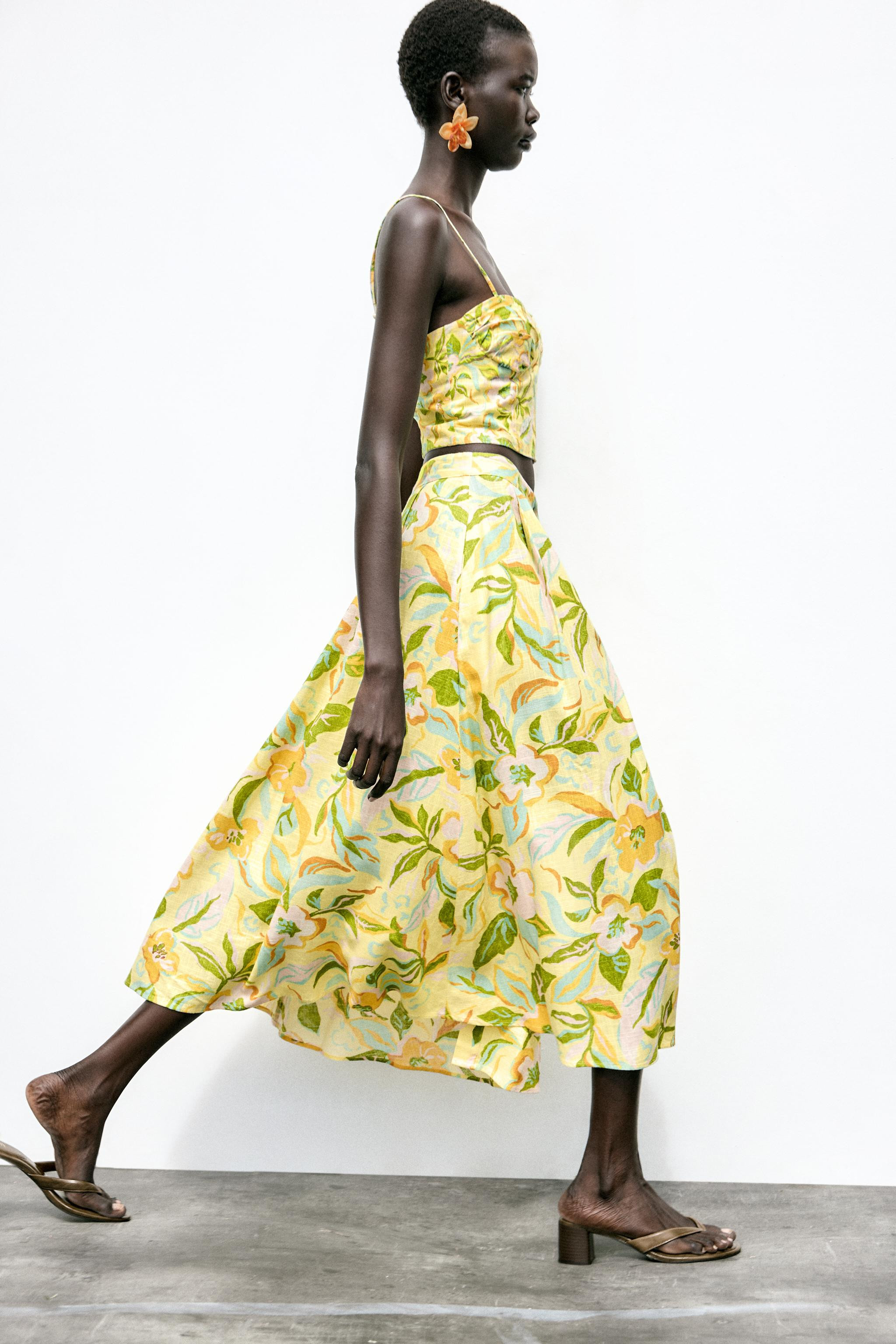 PRINTED LINEN SKIRT | Zara US