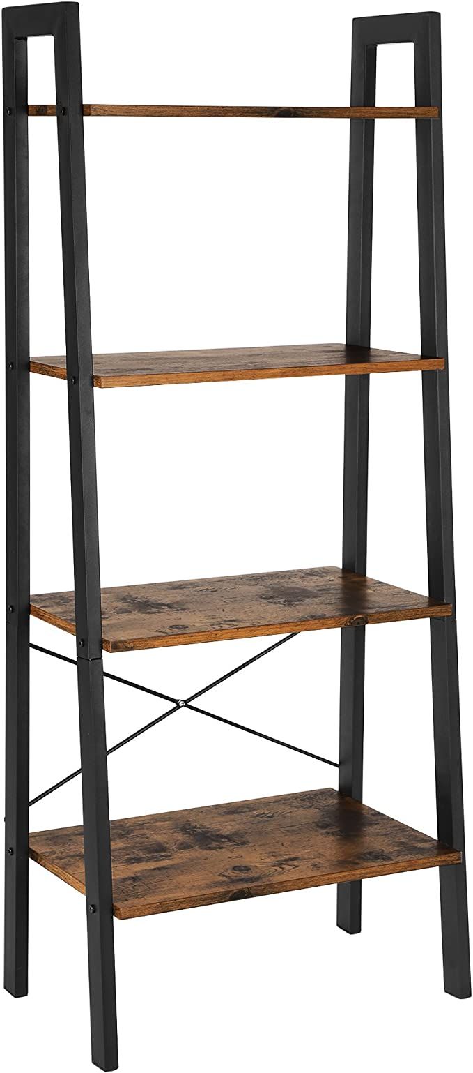 VASAGLE Industrial Ladder Shelf, 4-Tier Bookshelf, Storage Rack Shelves, Bathroom, Living Room, W... | Amazon (US)