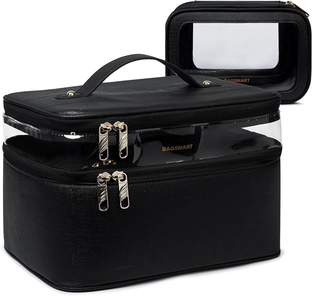 Makeup Bag Set,BAGSMART Roomy Cosmetic Case Plus a TSA Approved Transparent Clear Toiletry Bag,Porta | Amazon (US)