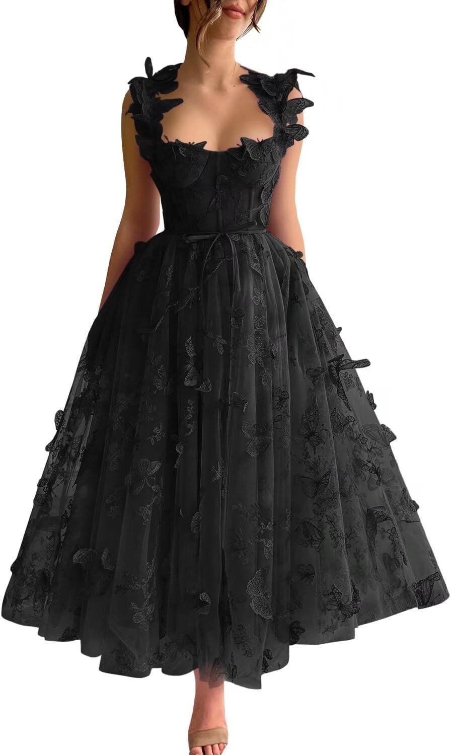 Smileven Women's 3D Butterfly Tulle Prom Dresses Lace Applique Tea Length Formal Evening Party Go... | Amazon (US)