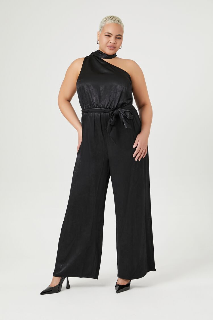 Plus Size Satin One-Shoulder Jumpsuit | Forever 21