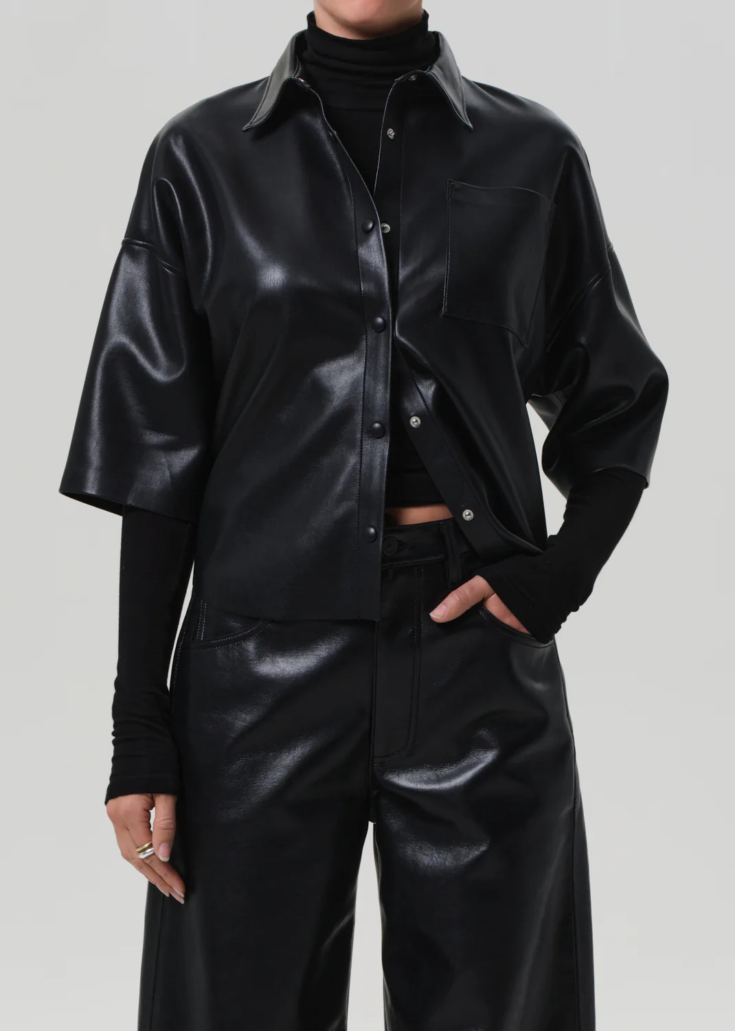 Frances Cropped Cape Button Up in Black | Citizens of Humanity