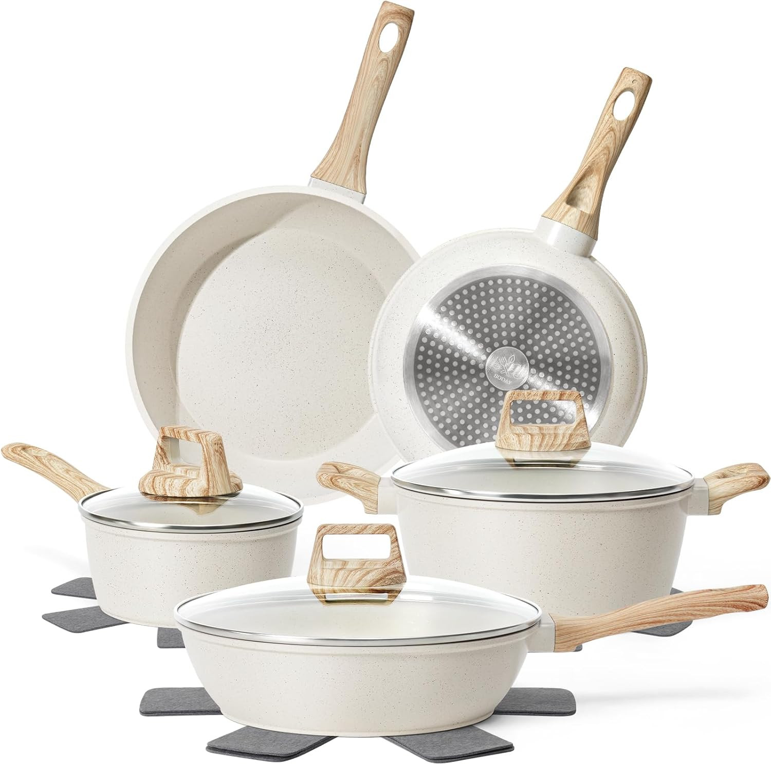 12 Pcs Pots and Pans Set, Nonstick Cookware Sets White Granite Induction Cookware, Non-toxic Heal... | Amazon (US)